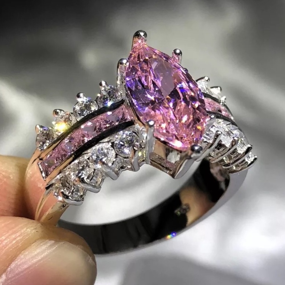 Silver Pink Crystal Ring